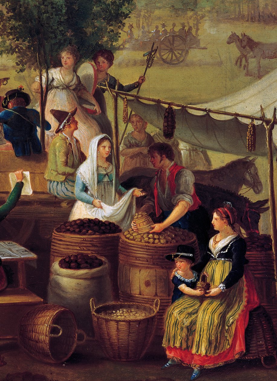 Vendedor de batatas e castanhas, pintura de um artista desconhecido, Itália de Italian School