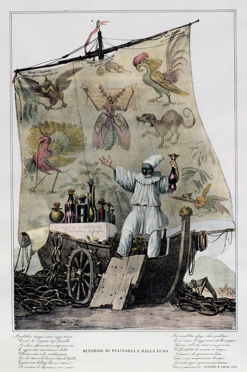 Pulcinella retornando da Lua de Italian School