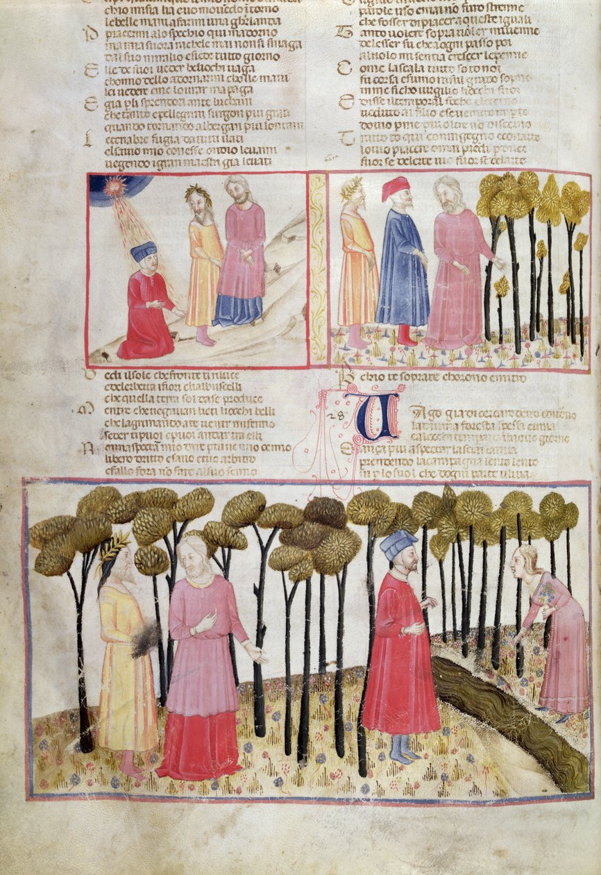 Purg.XXVIII f.47v Virgil se despedindo e a Floresta Divina, da Divina Comédia de Dante Alighieri (1265-1321) de Italian School