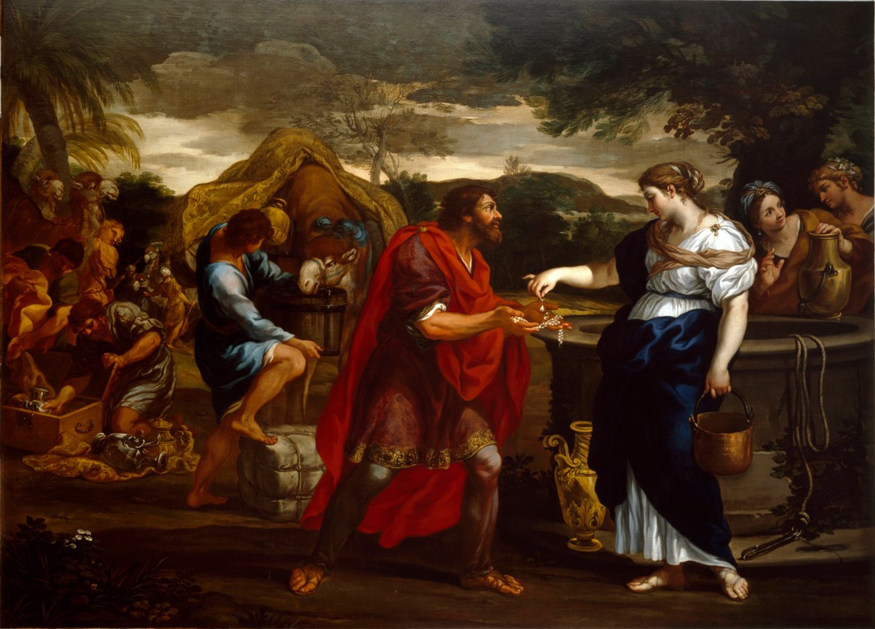 Rebecca no poço Pintura da escola de Cortone (século XVII) Genes, Chiesa di San Bartolomeo em Vallecalda de Italian School