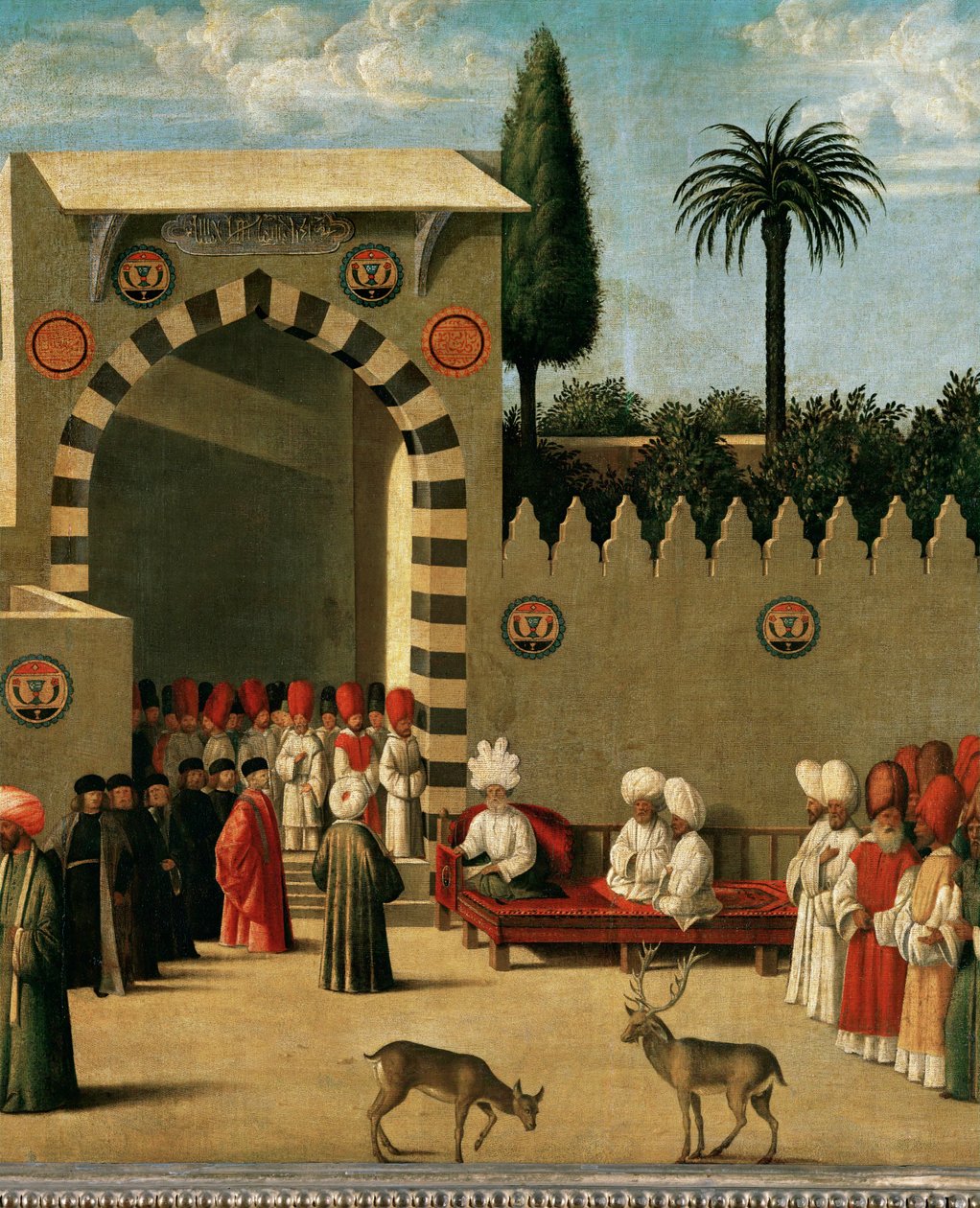 Receção de uma embaixada veneziana numa cidade oriental ... de Italian School