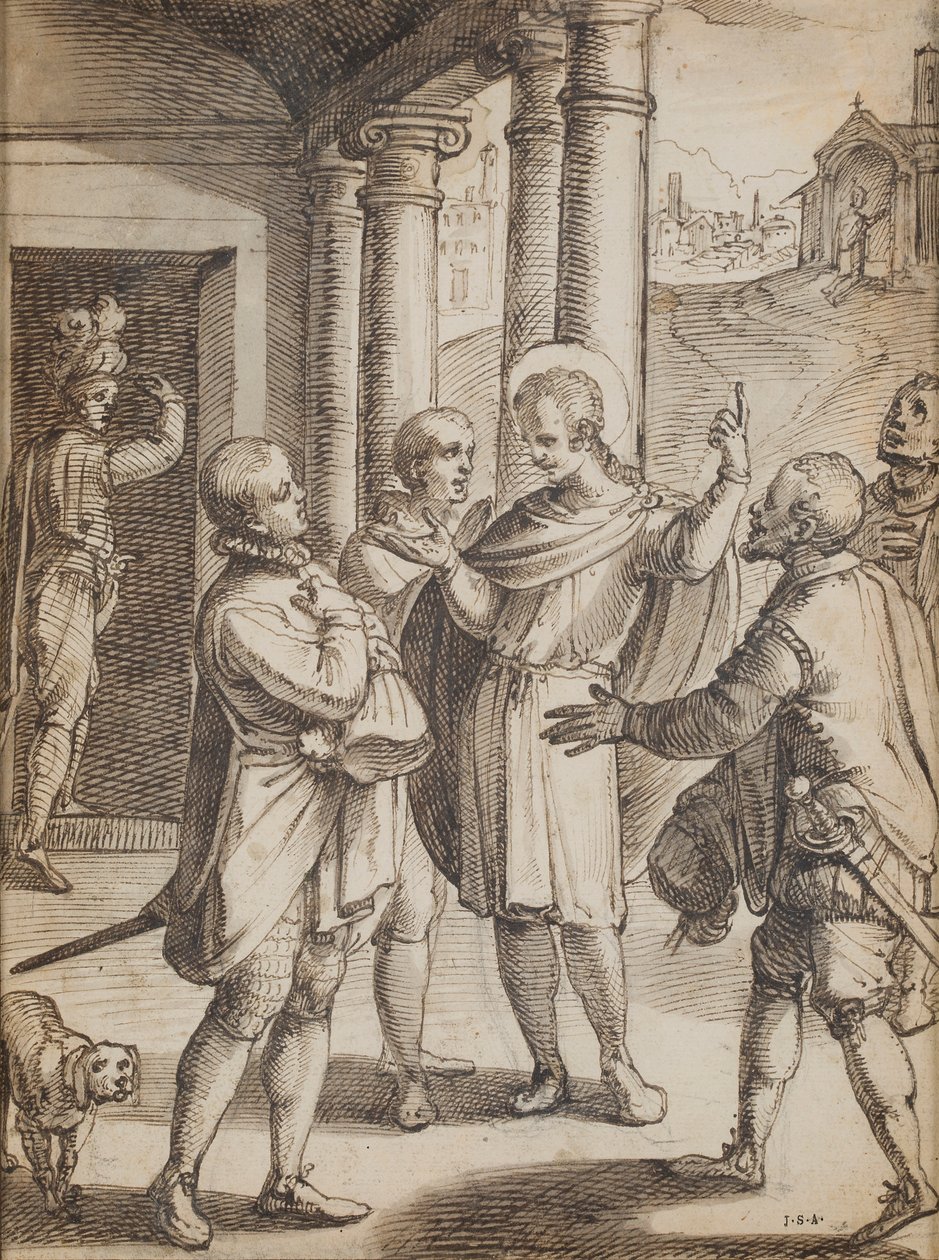 Cenas Religiosas (caneta e tinta sobre papel) de Italian School