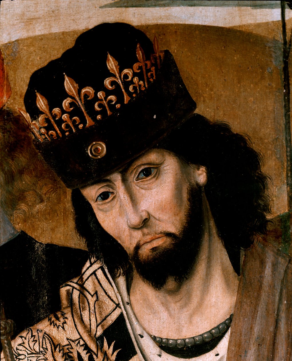 Representação de Roberto I de Anjou (1278-1343) rei da Sicília e líder do Detalhe do Partido Guelfo. Pintura da escola napolitana. Final do século XV. Nápoles, Museu Nacional de Capodimonte de Italian School