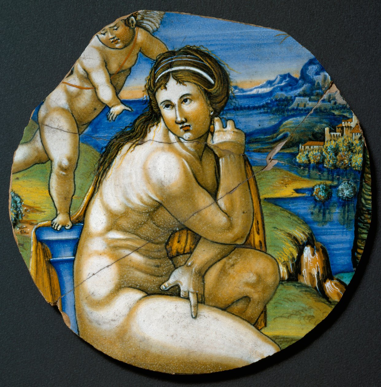 Representação de Vénus. Prato cerâmico produzido em Faenza, Itália. 1530 ao redor de Florença, Museo Nazionale del Bargello de Italian School