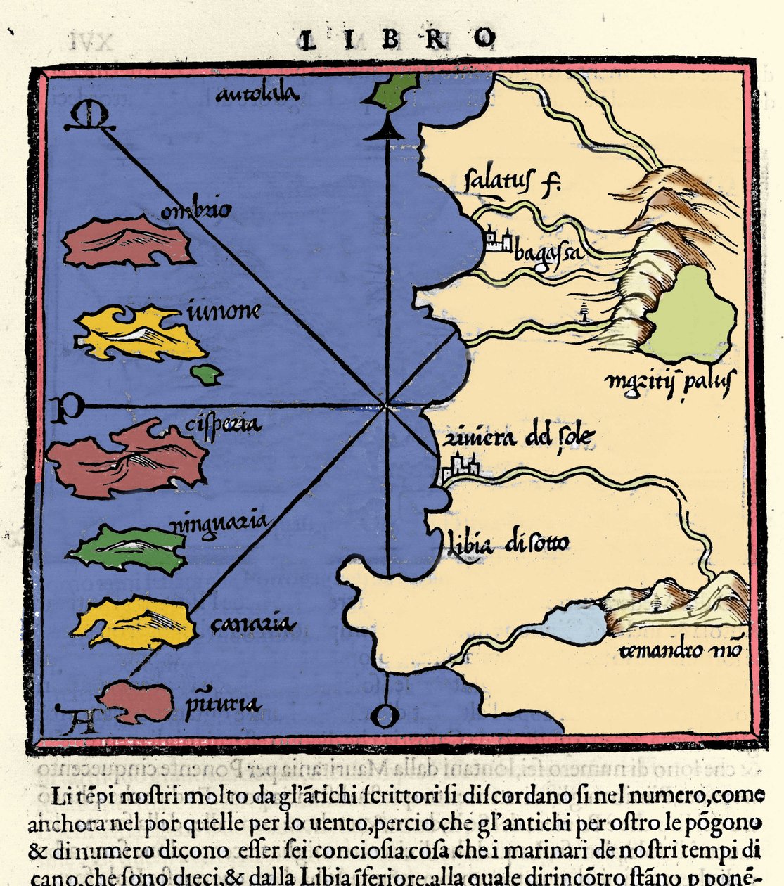 Representação das Ilhas Canárias. Isolario (mapa das ilhas) por Benedetto Bordone. Veneza 1547 de Italian School