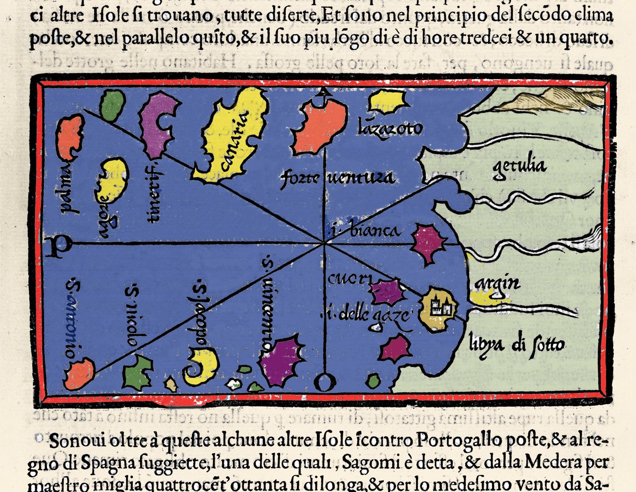 Representação das ilhas de Cabo Verde. Isolario (mapa das ilhas) por Benedetto Bordone. Veneza 1547 de Italian School
