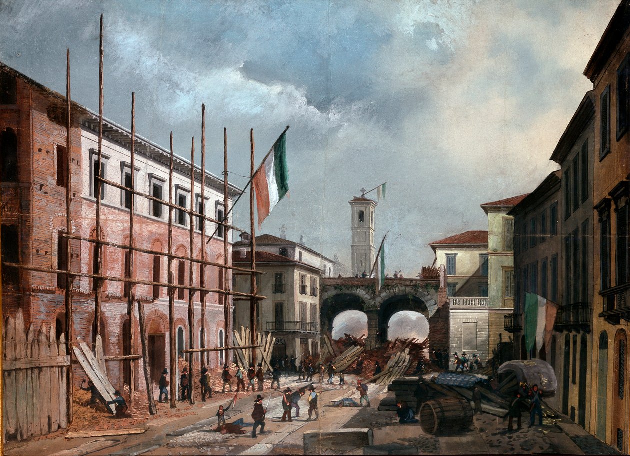 Revoluções de 1848, Cinco dias de Milão: defesa do arco de Porta Nuova em 19 de março (pintura de Italian School