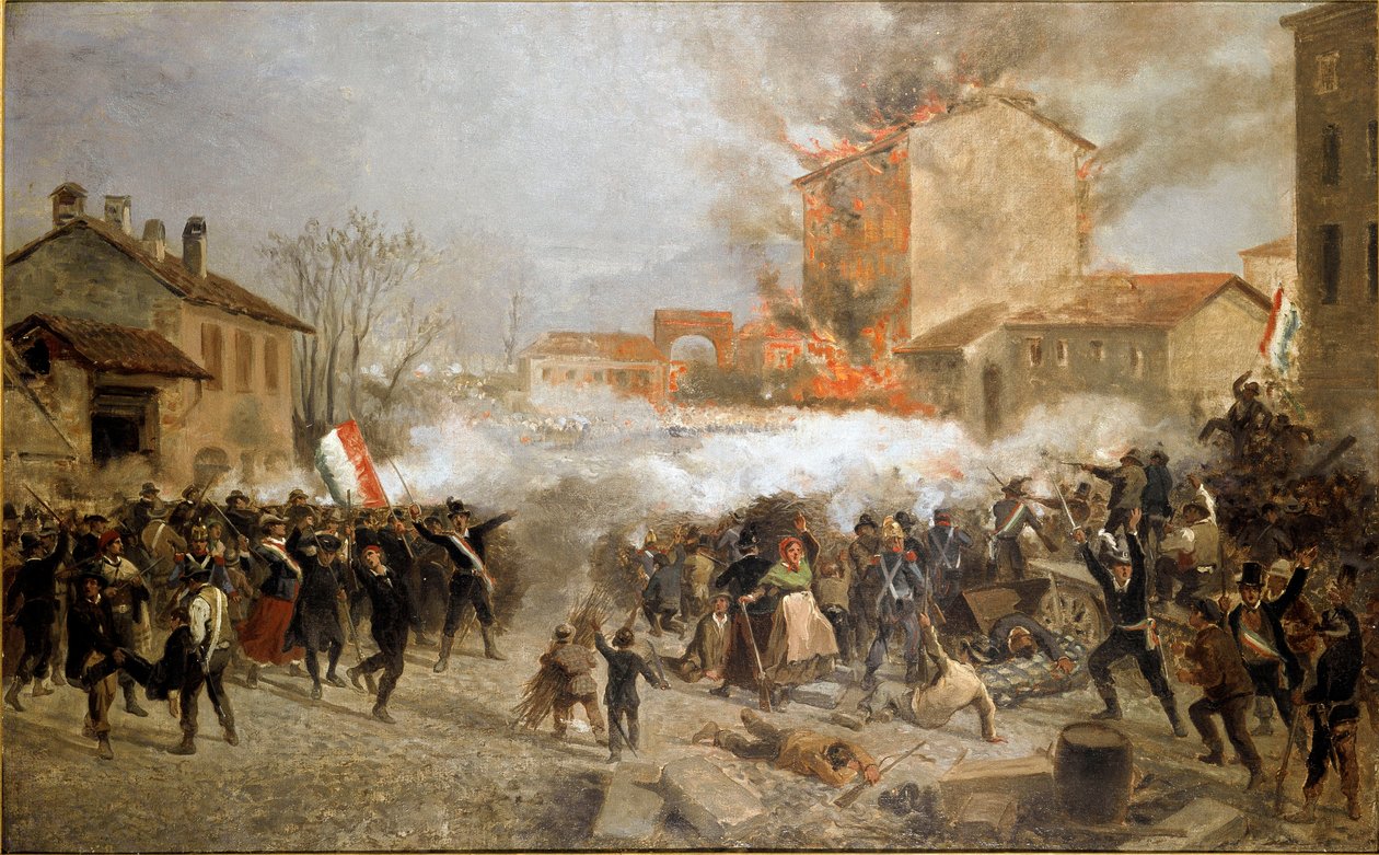 Revoluções de 1848, Cinco dias de Milão: insurgentes tomam conta da porta Tosa em 22 de março (pintura de Italian School