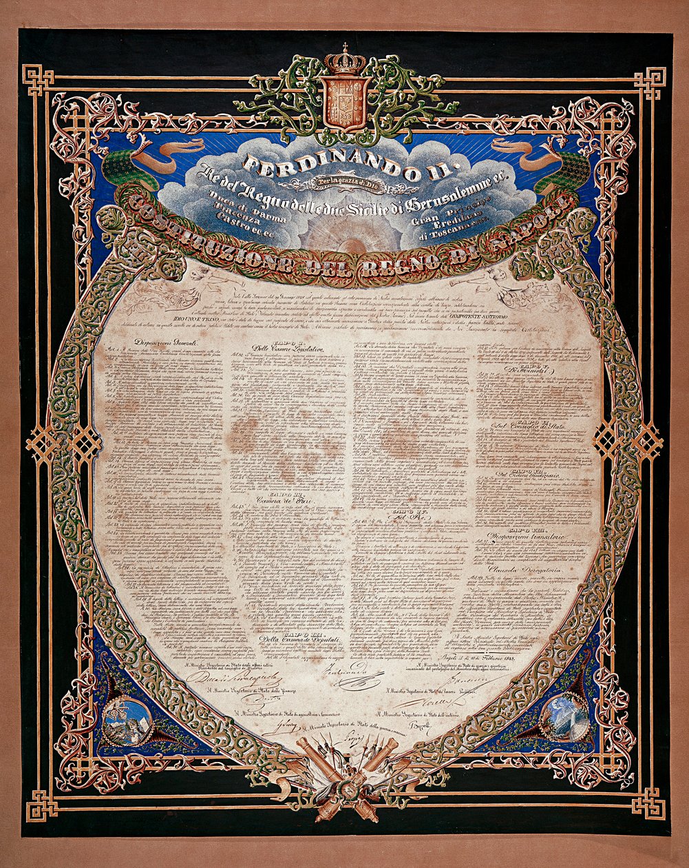 Risorgimento: constituição proclamada pelo rei Fernando II das Duas Sicílias (1810-1859) em 1847. Nápoles, Museo Nazionale di San Martino Itália de Italian School
