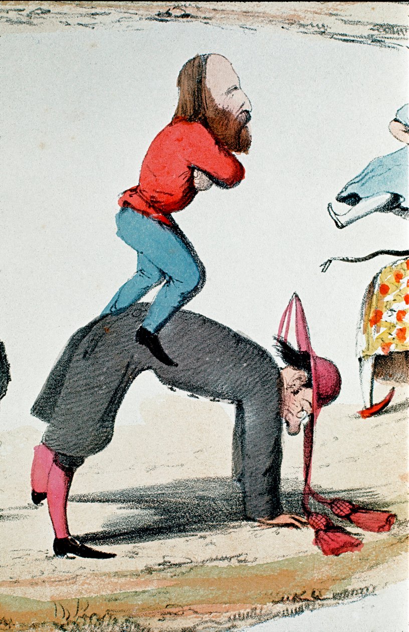 Risorgimento: desenho satírico retratando os heróis do Risorgimento Giuseppe Garibalidi (1807-1882) regulando a questão romana, controvérsia política sobre o papel de Roma, sede do poder temporal do Papa e capital do novo reino de Italian School