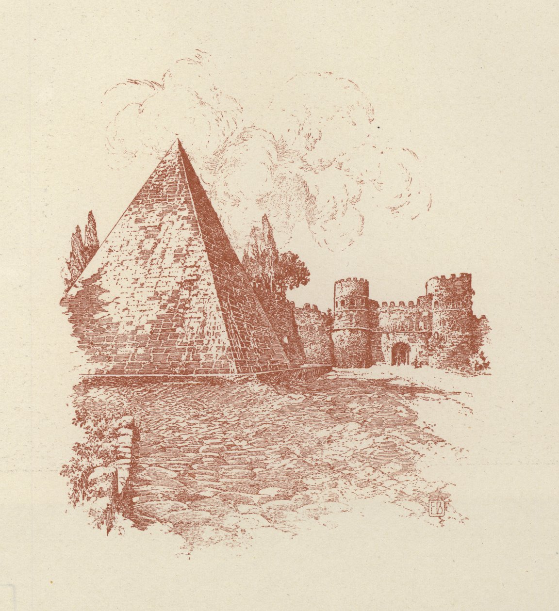 Roma, Pirâmide de Caius Cestius (litografia) de Italian School