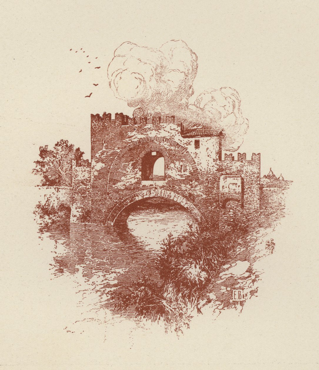 Roma, Ponte Nomentano (litho) de Italian School
