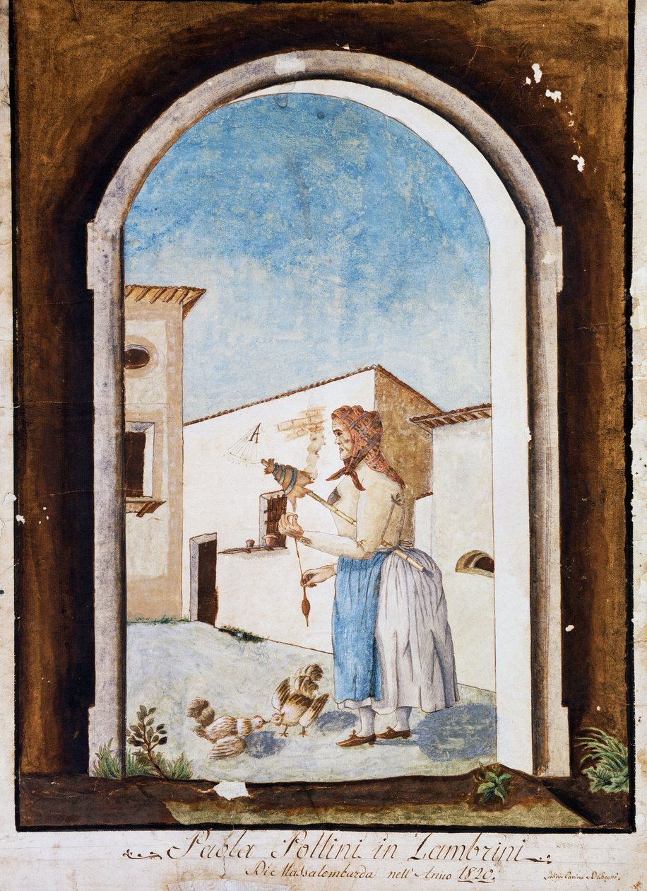 Romagna woman, aguarela e tinta, Itália de Italian School
