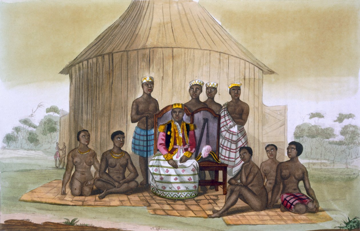 Saba, ou governante, com nobres e sua esposa, na África Ocidental, c.1820s-30s de Italian School