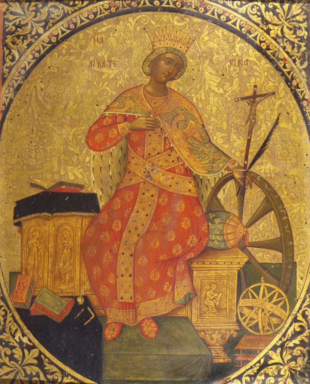 Santa Catarina de Alexandria (tempera e folha de ouro no painel) de Italian School