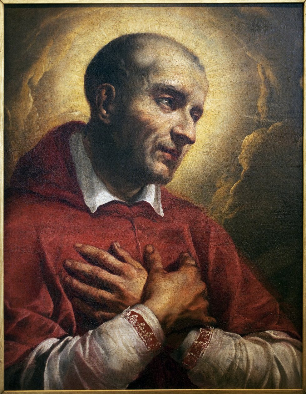 São Carlos Borromeo (1538-1584). (San Carlo Borromeo) Fragmento de uma pintura anónima de Nápoles (Itália), óleo sobre tela do século XVII. Museu de Belas Artes de Angers. de Italian School