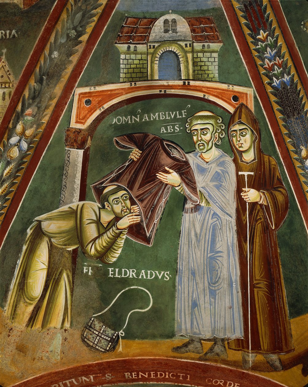Santa Heldrad regressa de Santiago de Compostela, na Capela dos Santos Heldrad e Nicholas (fresco) de Italian School