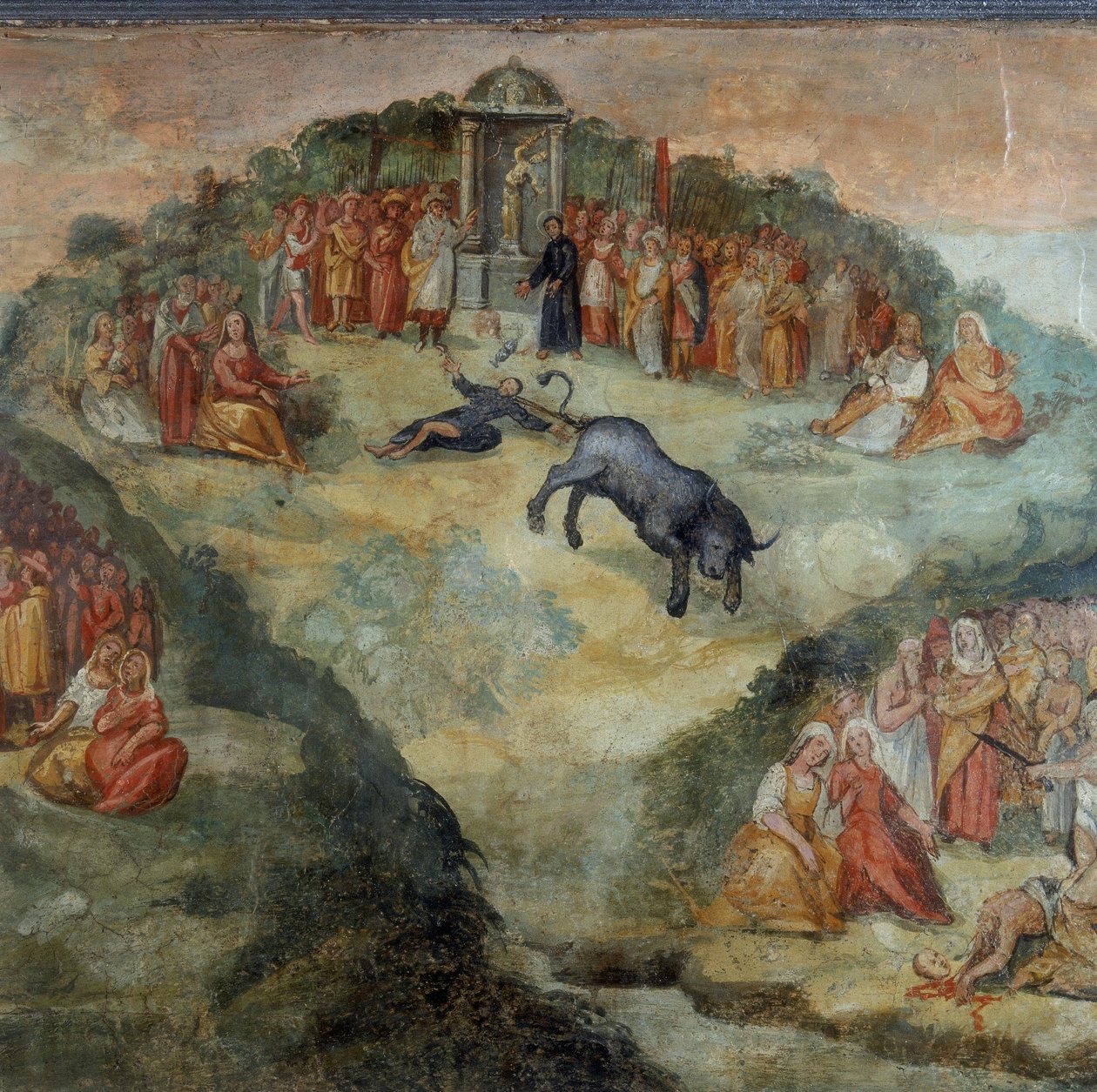 São Hipólito Atirando o Turis Dado a Ele por Pontifex Battistellus em Ordem ao Sacrifício a Júpiter, detalhe da pintura do Martírio de São Hipólito e seus Companheiros de Italian School