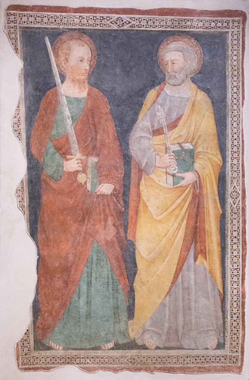 São Pedro e São Paulo, meados do século XIV, do exterior da igreja de San Salvatore (fresco) de Italian School