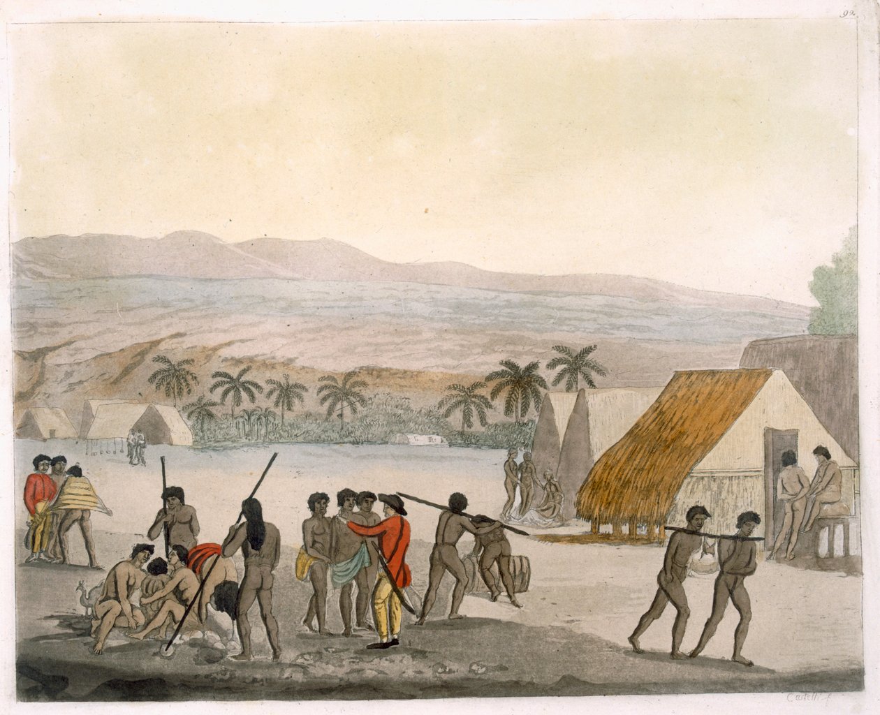 Sandwich Islands - um ocidental negociando para lojas, placa 92 de Le Costume Ancien et Moderne, por Jules Ferrario, publicado c.1820s-30s de Italian School