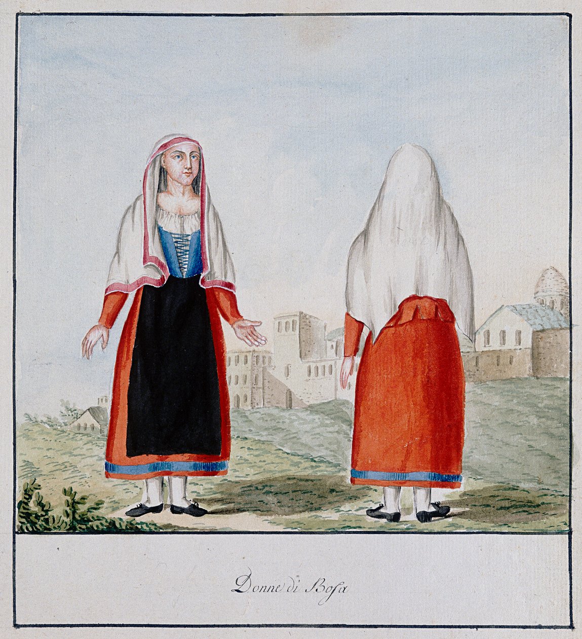Figurinos sardos de Bosa, estampados ms.258, Coleção Luzzetti de Italian School