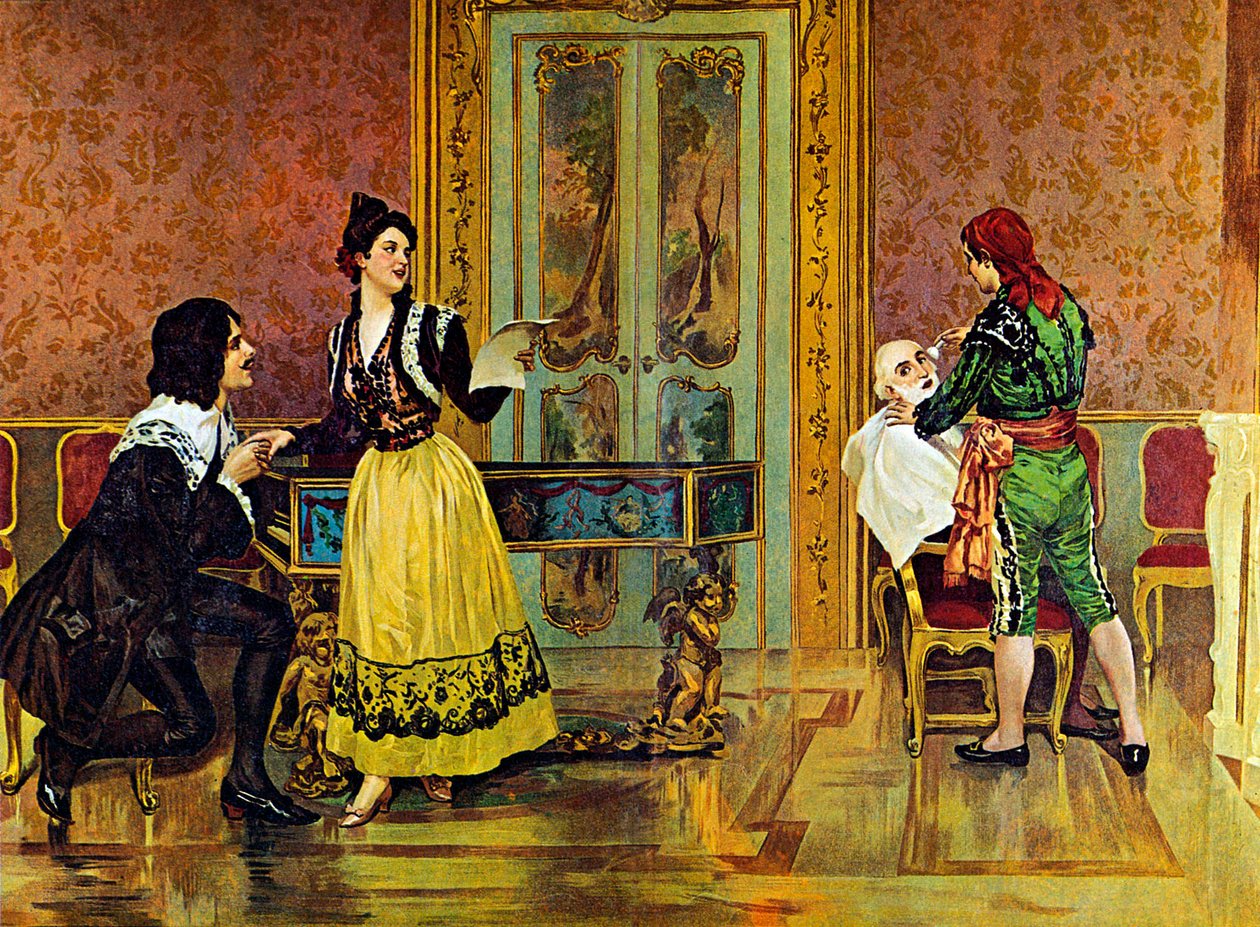 Cena da ópera "O Barbeiro de Sevilha", de Gioachino Rossini de Italian School