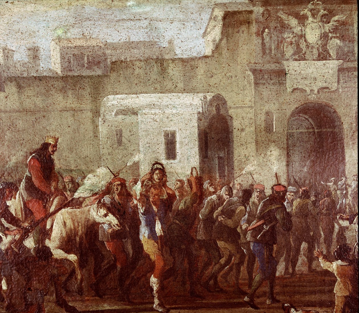 Cena de castigo dos ladrões na época de Masaniello (Castigo dos ladrões na época de Masaniello) Detalhe de um quadro por volta de 1640-1650 Nápoles, Museo Nazionale di San Martino de Italian School