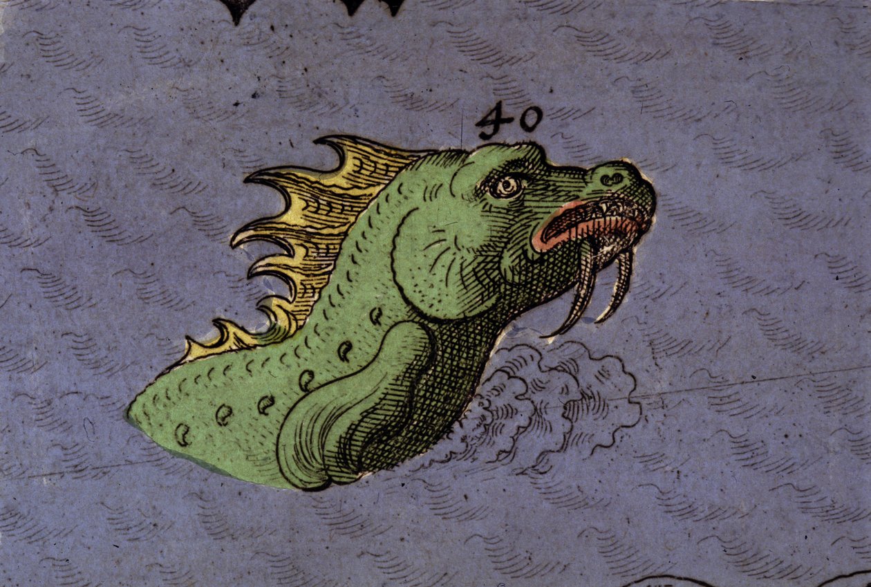 Monstro marinho: representação de uma cobra marinha. Detalhe de um mapa do Atlas de Urbano Monte de Italian School