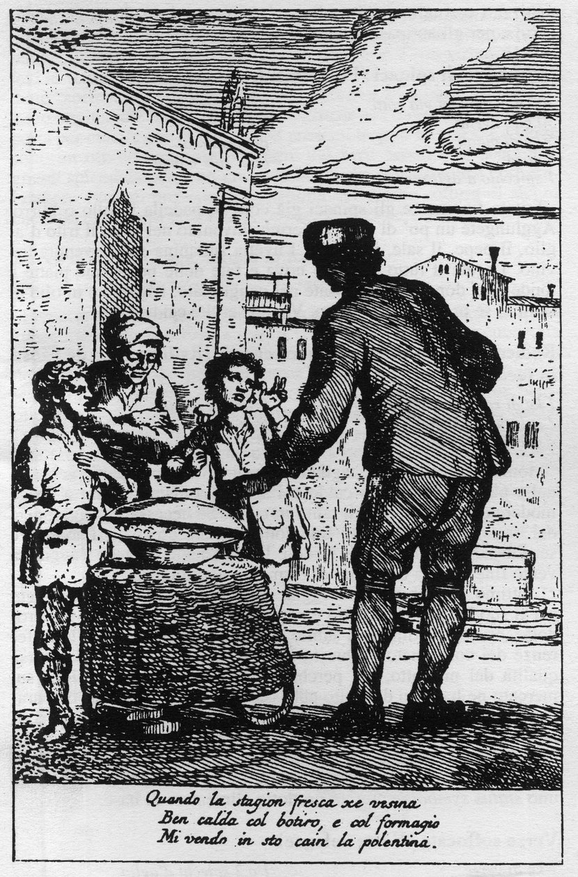 Vendedor da Polenta nas ruas de Veneza (Venezia) no século XVIII. de Italian School