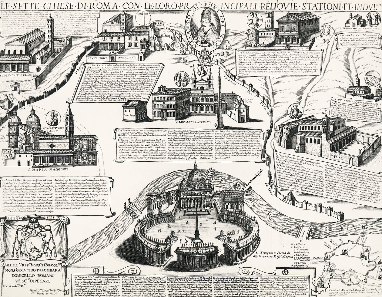 Sete Igrejas de Roma, Com retrato de Alexandre VII (Papa 1655-1667), Itália de Italian School