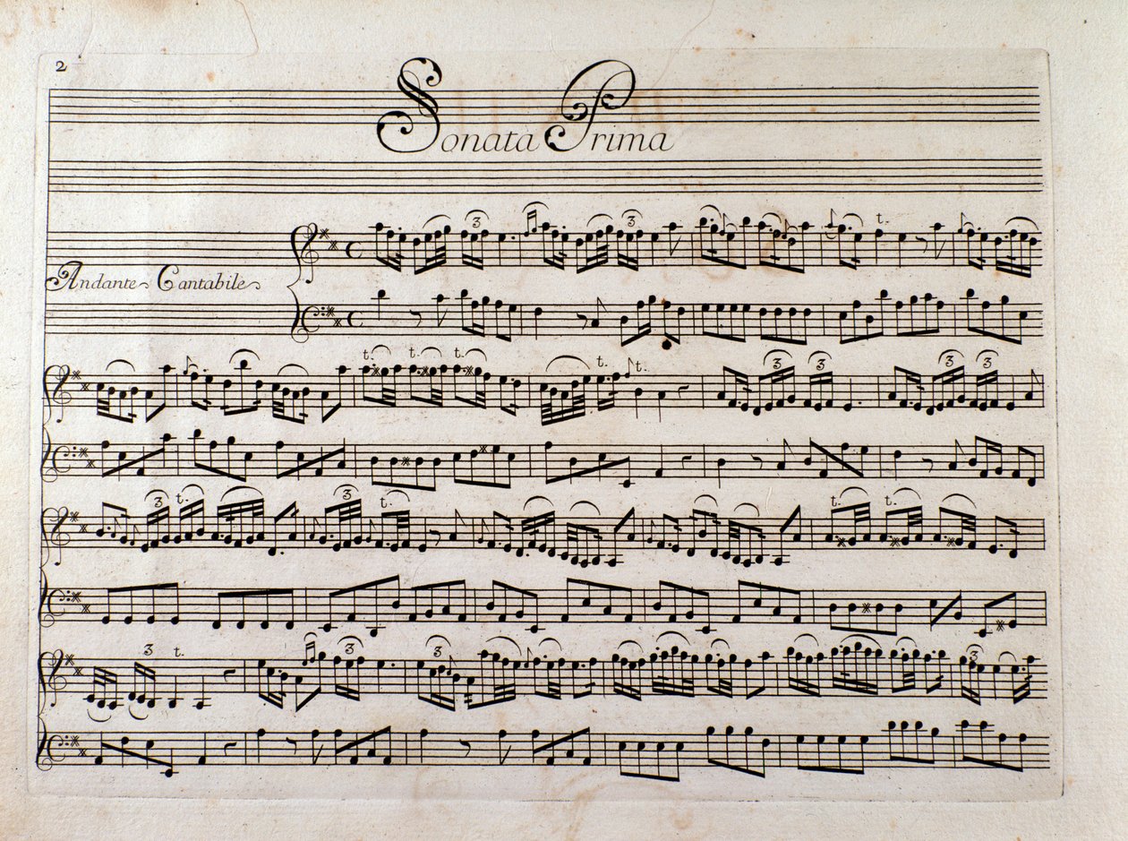Página da partitura para “Sonata para violino e baixo continue” de Giuseppe Tartini de Italian School