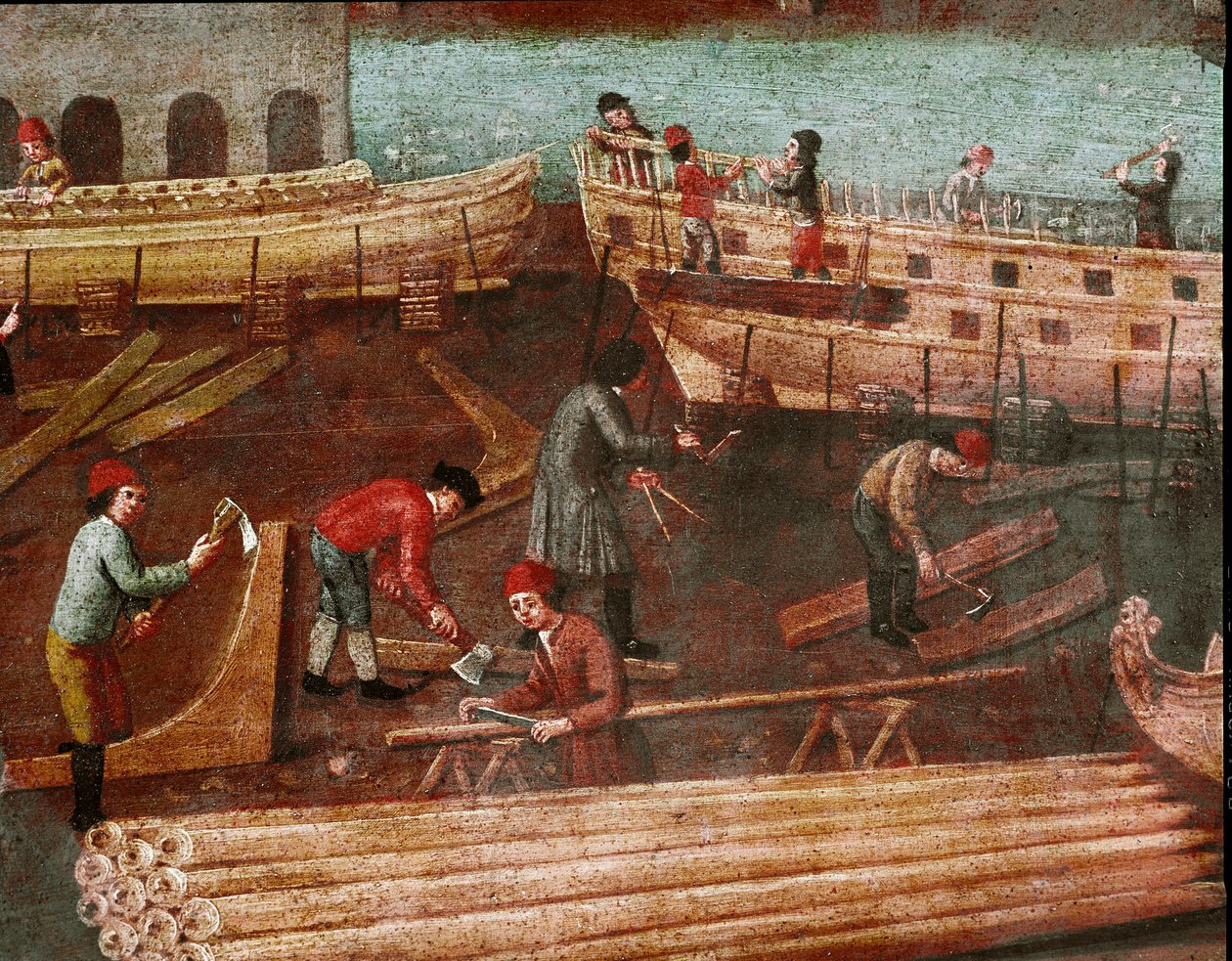 Estaleiro no arsenal de Veneza Detalhe - Pintura da Escola Veneziana - século XVIII - Veneza, museu Correr de Italian School