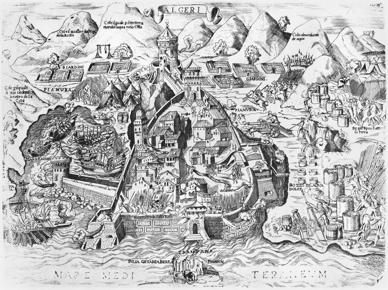 Cerco de Argel por Charles V (1500-58) em 1541 de Italian School