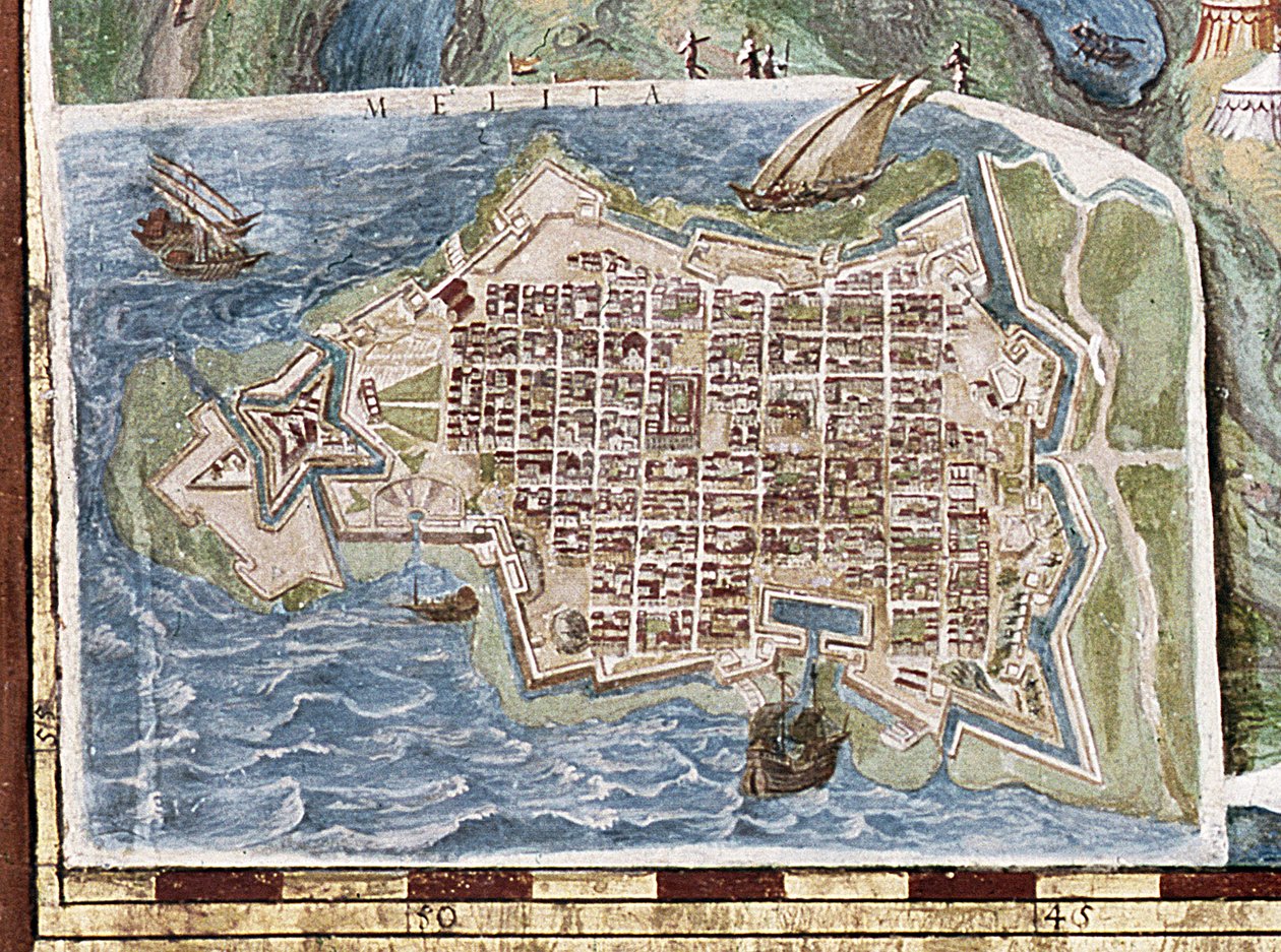 Cerco a Malta, detalhe da "Galeria de Mapas Geográficos", 1580-83 de Italian School