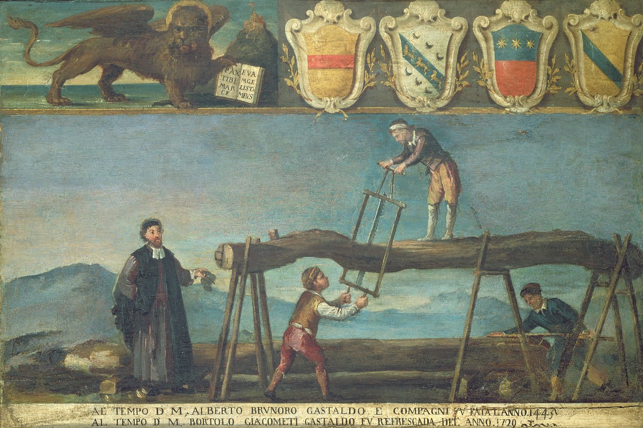 Sinal da Guilda de Trabalhadores de Serraria Venetian, 1445 (painel) de Italian School