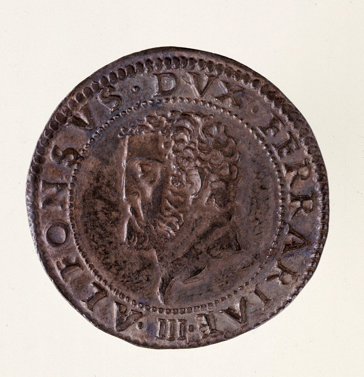 Moeda de prata (testone) de Ferrara (Ferrara): reinado do duque Alfonso II d