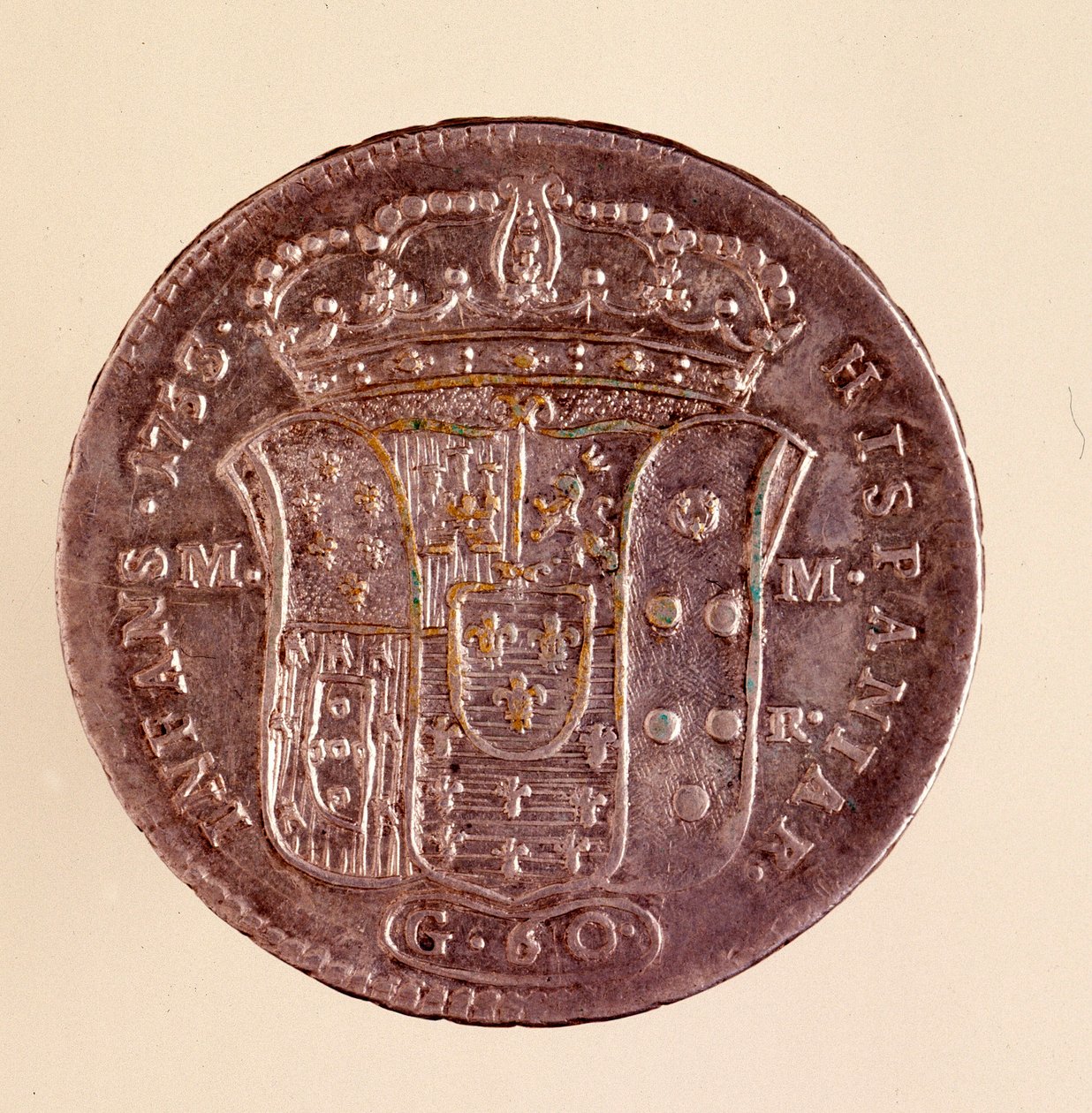 Piastra de prata de Nápoles: reinado de Carlo III de Espanha (Carlos III) (1716-1788). 1750. Diam. 4 cm Nápoles, museo archeologico de Italian School