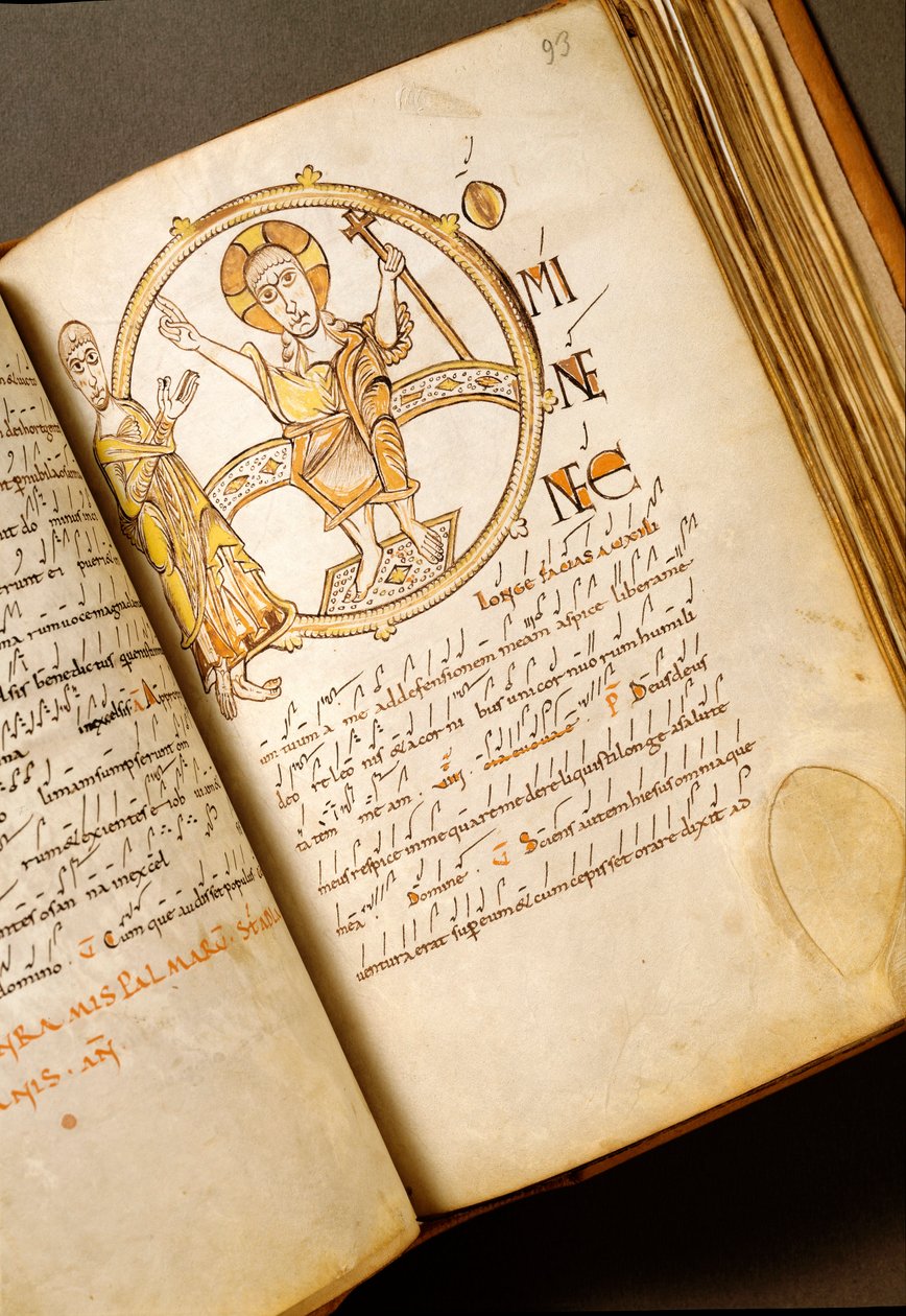 Página de canto com o manuscrito de neumas da escola bolonhesa. (MS.123-Folio 93r) Roma do século XI, Biblioteca Angélica de Italian School