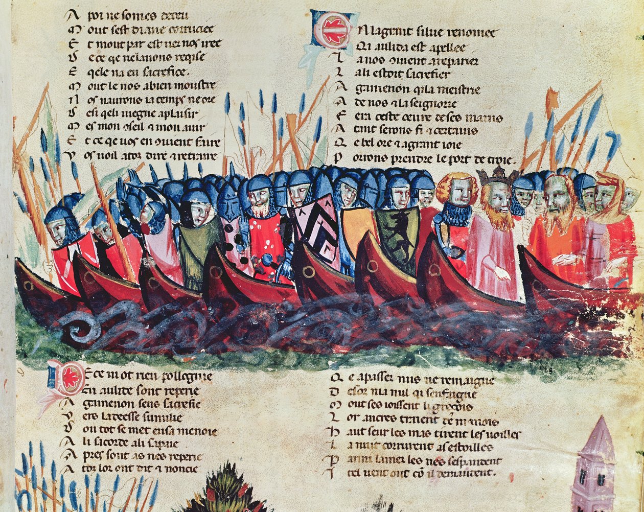 Soldados em seus navios, do Codex Benito de Santa Mora de Italian School