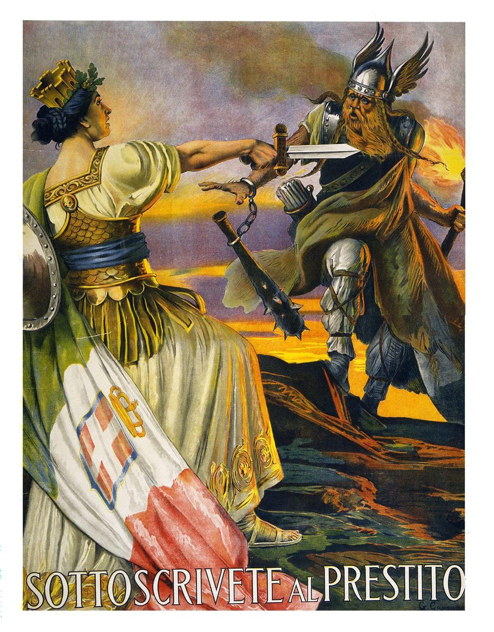 "Subscrever o empréstimo", cartaz da Primeira Guerra Mundial de Italian School
