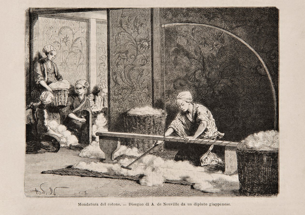 Spinning Cotton, Japan, da edição italiana de Tour du Monde, 1869 de Italian School