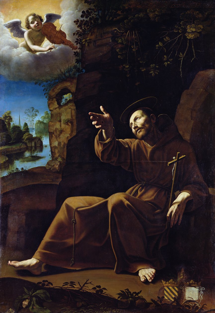 São Francisco de Assis Consolado por um Músico Anjo de Italian School