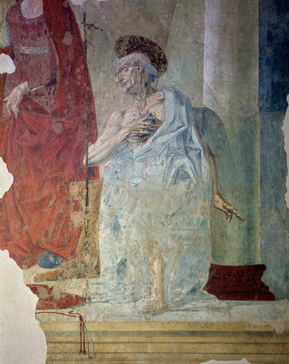 São Jerônimo como um penitente. Pormenores. Fresco de Italian School