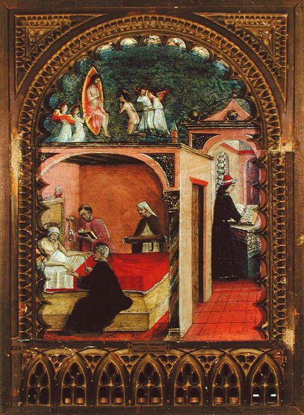São Jerónimo na sua Célula e o Sonho de São Jerónimo, c.1450 (óleo sobre painel) de Italian School