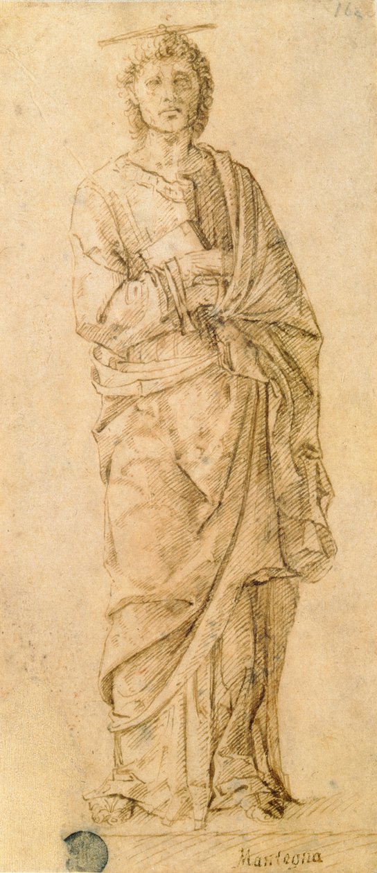 São João Evangelista, atribuído a Giovanni Bellini (c.1430-1516) ou Andrea Mantegna (1430-1516) (caneta e tinta no papel) de Italian School