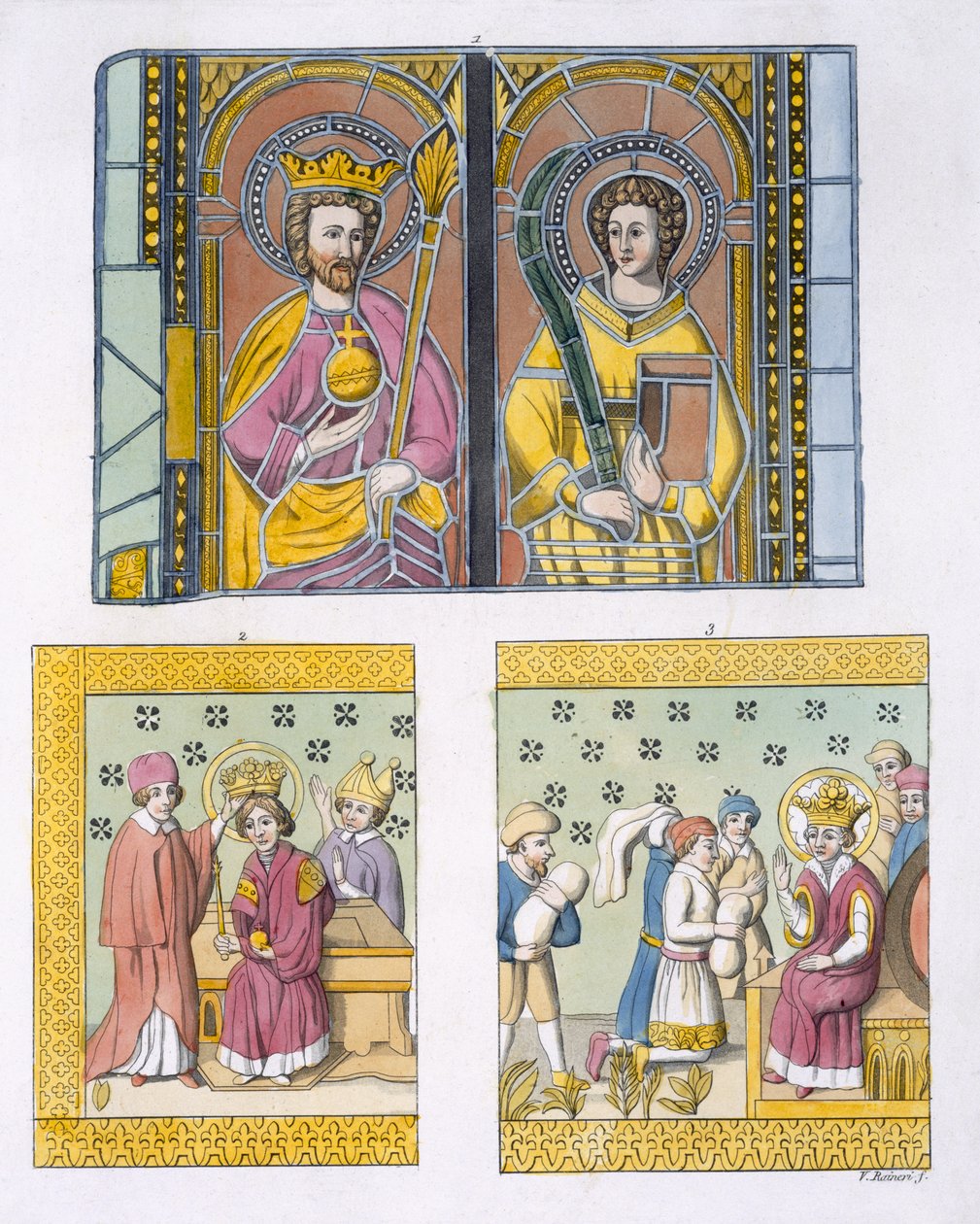 Decoração de vitrais da igreja velha de Uppsala, placa 42 de Le Costume Ancien et Moderne por Jules Ferrario, publicado c.1820s-30s de Italian School