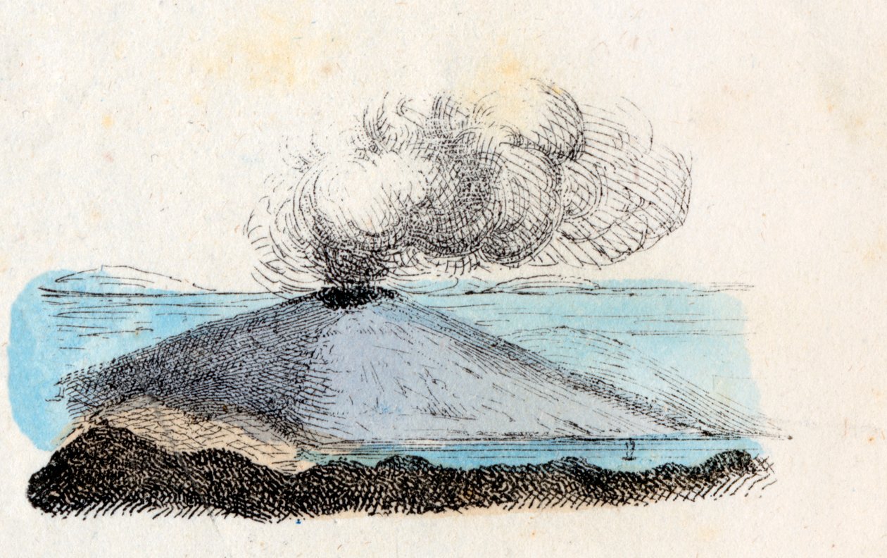 Vulcão fumegante ou em repouso, Litografia Corbetta, Milão de Italian School