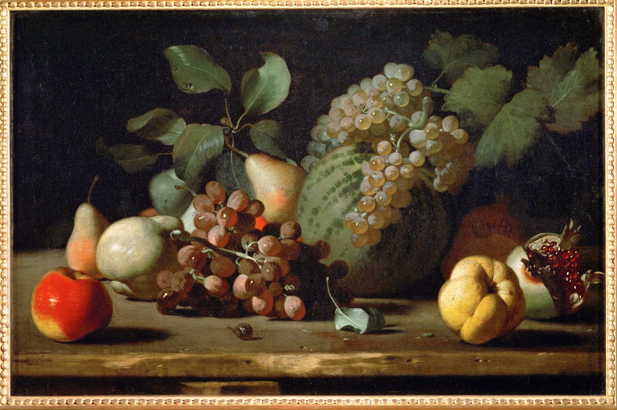 Natureza-morta com uvas e romã, início de ... de Italian School
