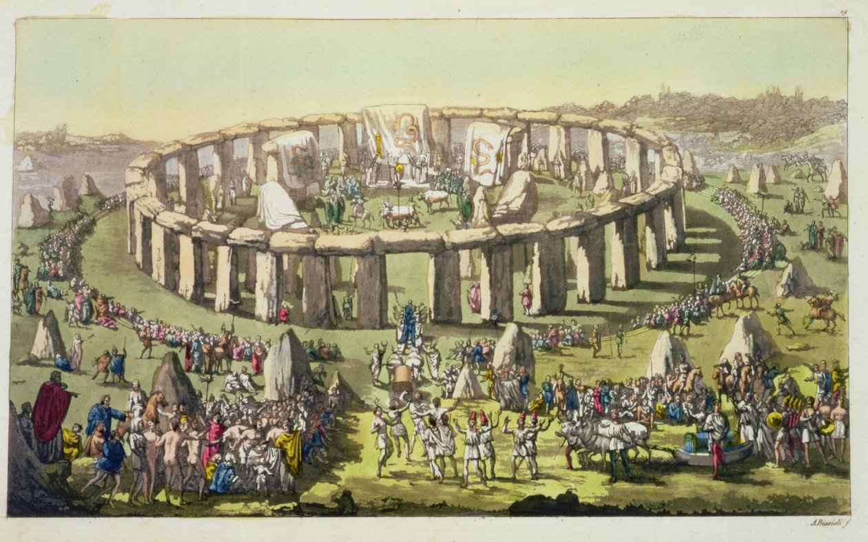 Stonehenge, ou um Templo Circular dos Druidas, placa 19 da História das Nações (aquatint) de Italian School