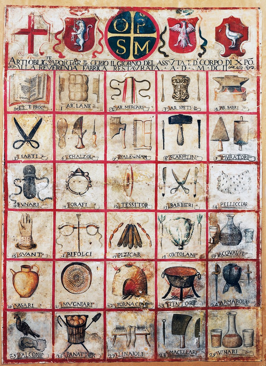 Símbolos de artes e ofícios da cidade de Orvieto de Italian School